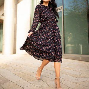 Navy Floral Chiffon Dress, Size 2